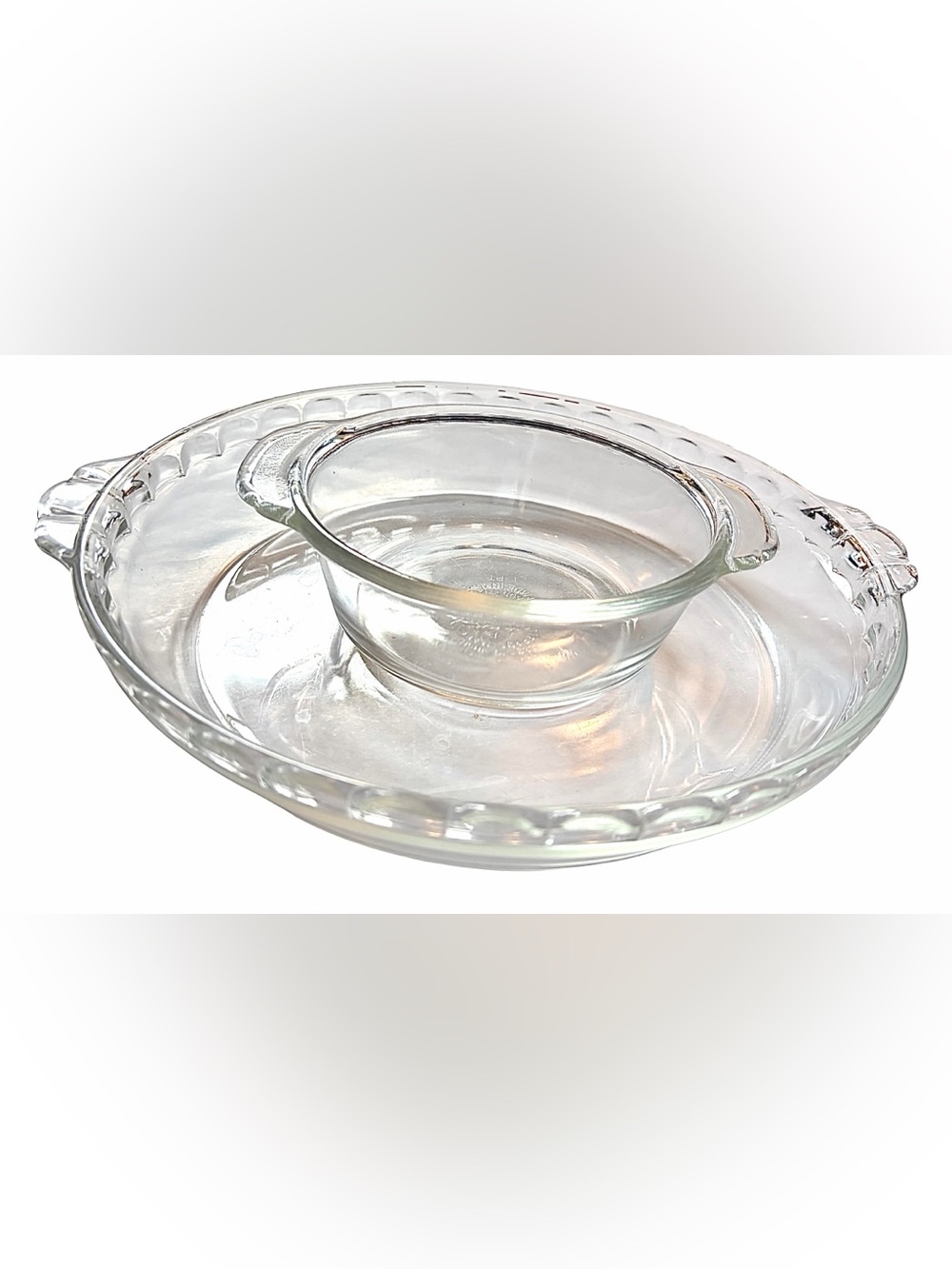 PYREX 9.5” / Fire King 7” Vintage Clear Glass Pie / Casserole Dish Bundle